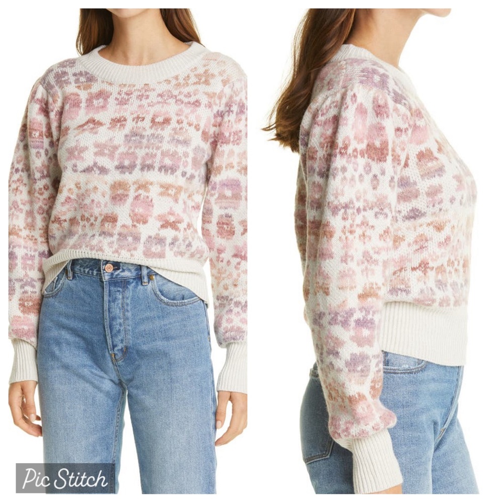 $395 LoveShackFancy Kirsten Wool/Alpaca Printed Pullover Ribbed Sweater size M - Picture 2 of 14